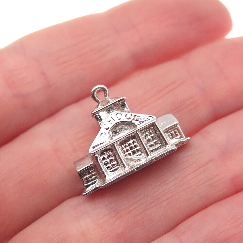 Town & Country 925 Sterling Silver Vintage Schoolhouse 3D Mini Charm Pendant